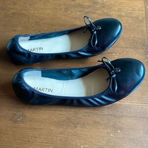 JB Martin OREANE Black Bow Tie Kid Skin Leather Ballet Flats Size 41 EU